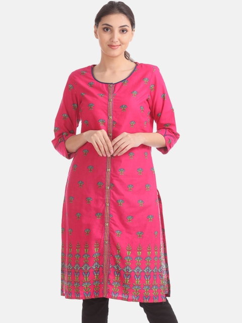 

Karigari Women Pink Geometric Embroidered Chikankari Kurta