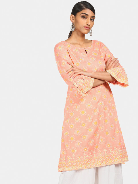 

Karigari Women Orange Ethnic Motifs Bell Sleeve Printed Kurta