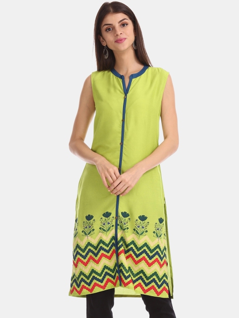 

Karigari Women Green Colourblocked Thread Work Kurta
