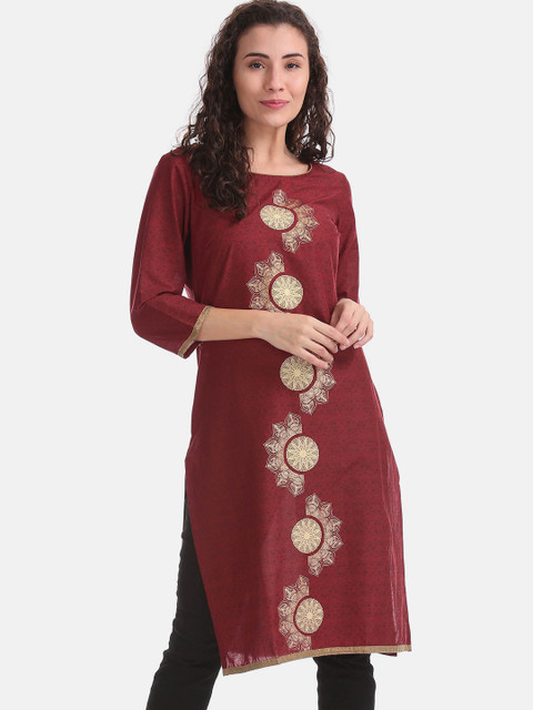 

Karigari Women Red Floral Printed Cotton Kurta