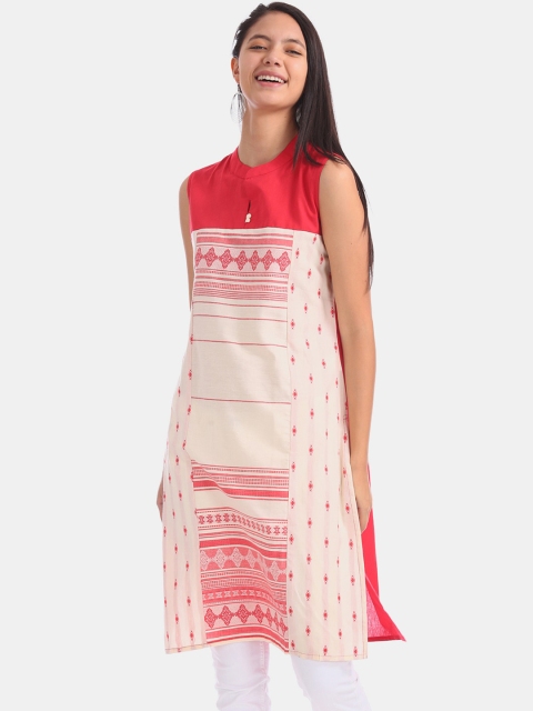 

Karigari Women Off White & Red Geometric Printed Kurta