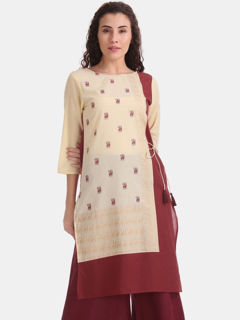 

Karigari Women White Ethnic Motifs Embroidered Kurta