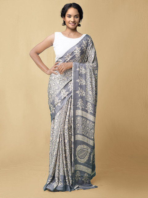 

Unnati Silks Women Grey & Off White Printed Crepe Art Silk Saree