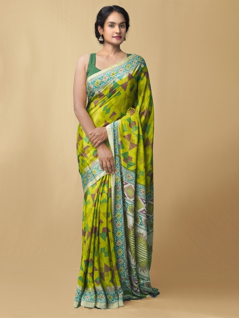 

Unnati Silks Women Green & Beige Printed Crepe Art Silk Saree