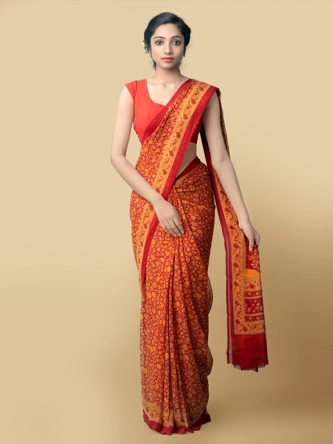 

Unnati Silks Women Red & Yellow Printed Georgette Saree