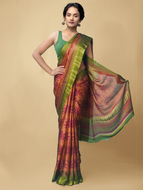

Unnati Silks Women Red & Green Printed Art Chiffon Saree
