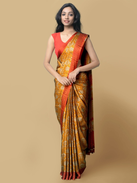 

Unnati Silks Yellow & Red Ethnic Motifs Print Saree