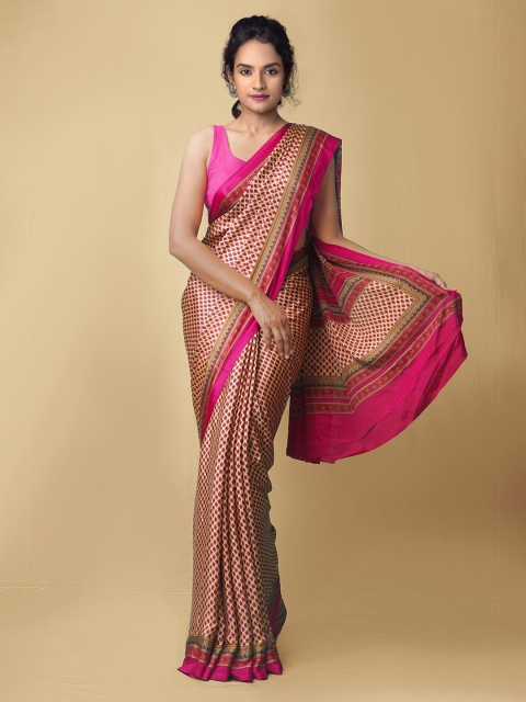 

Unnati Silks Women Brown & Pink Printed Crepe Art Silk Saree