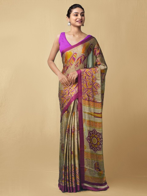 

Unnati Silks Women Brown & Purple Printed Art Chiffon Saree