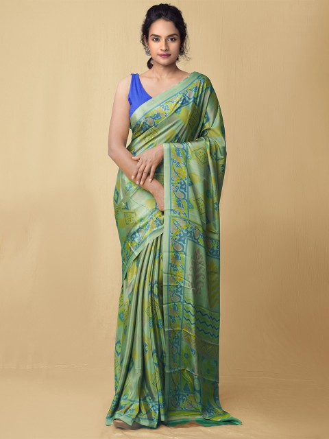 

Unnati Silks Women Green & Blue Printed Crepe Art Silk Saree