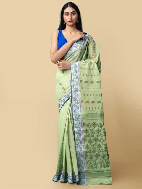 

Unnati Silks Women Green & Red Pure Handloom Dhaka Jamdhani Bengal Tant Cotton Sustainable Saree