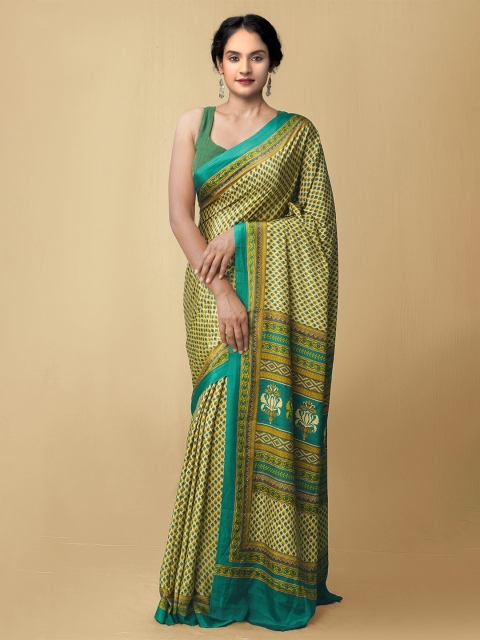 

Unnati Silks Women Brown & Green Printed Crepe Art Silk Saree