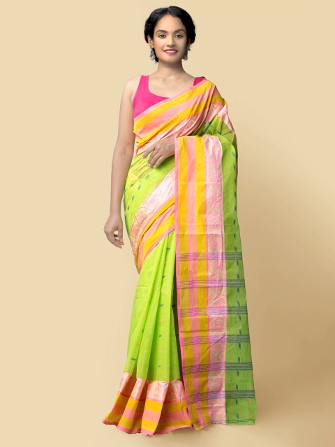 

Unnati Silks Women Green & Pink Pure Handloom Dhaka Jamdhani Bengal Tant Cotton Sustainable Saree