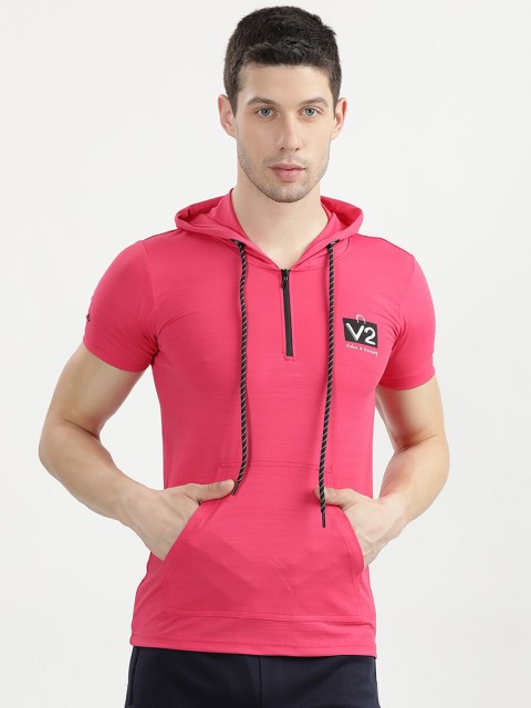 

V2 Value & Variety Men Pink Solid Hooded T-shirt