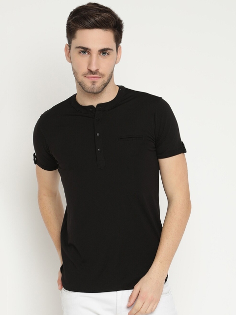 

V2 Value & Variety Men Black Henley Neck T-shirt