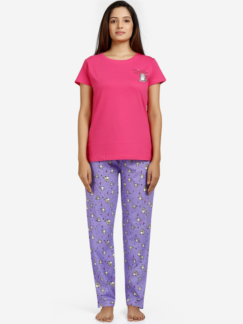 

July Nightwear Women Fuchsia & Purple Pure Cotton Night suit