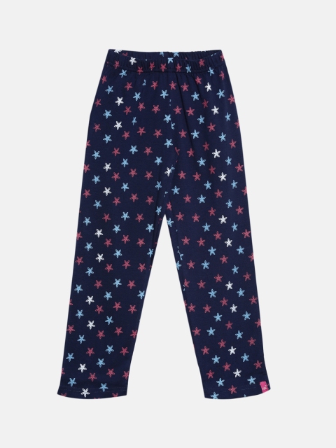 

A3A Girls Navy Blue Cotton Printed Pyjamas