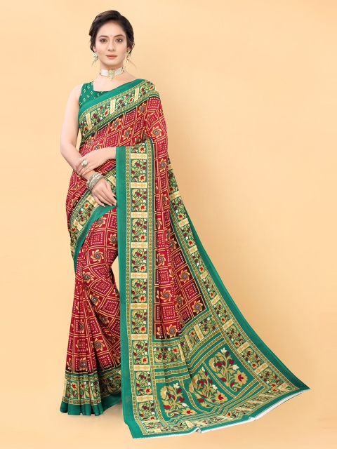 

KALINI Red & Green Bandhani Saree