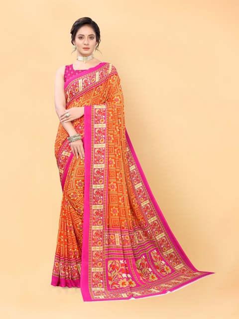 

KALINI Orange & Pink Bandhani Saree