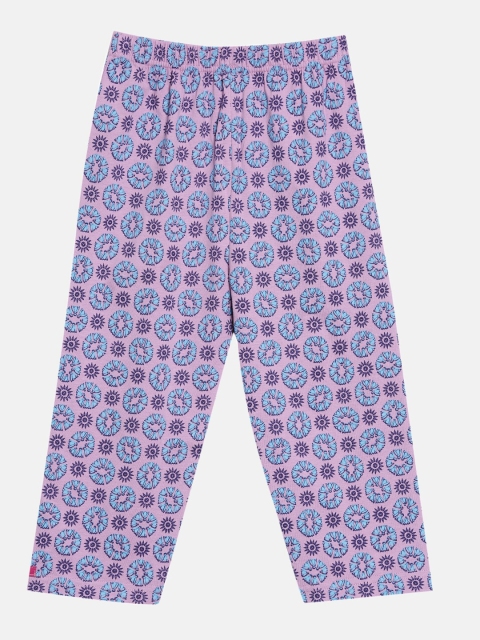 

A3A Girls Lavender & Blue Printed Pure Cotton Capris