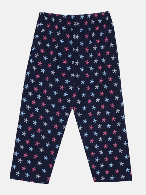 

A3A Girls Navy Blue & Pink Printed Capris