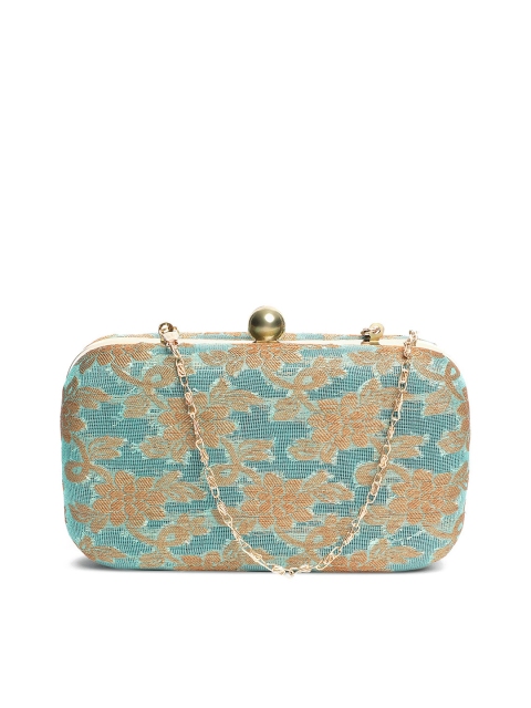 

TRINK Blue & Gold-Toned Jacquard Textured Box Clutch