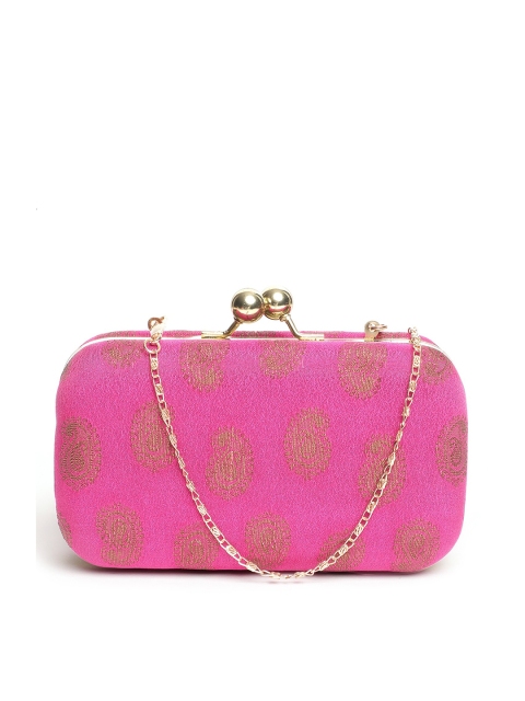 

TRINK Pink & Gold-Toned Textured Jacquard Box Clutch