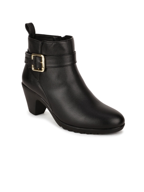 

Bruno Manetti Black Leather Block Heeled Boots with Buckles
