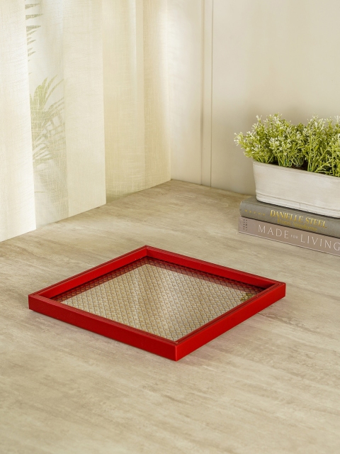 

Pure Home and Living Red & Gold-Toned Square Printed Tray