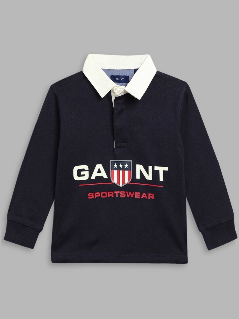 

GANT Boys Blue Brand Logo Printed Polo Collar Cotton T-shirt