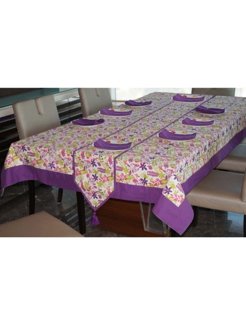 

Lushomes Purple & Green Floral Cotton Heat Resistant 8-Seater Table Linen Set