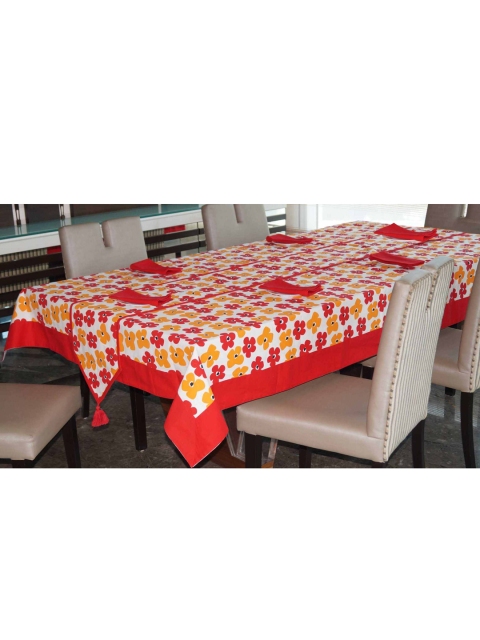 

Lushomes White & Red 8-Pieces Printed 6 Seater Table Linen Set