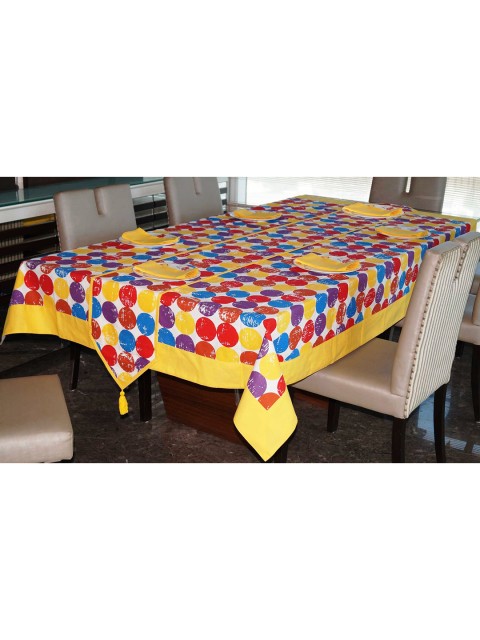 

Lushomes White & Red Printed Cotton 6-Seater Dining Table Cloth With 8 Napkins & 1 Runner