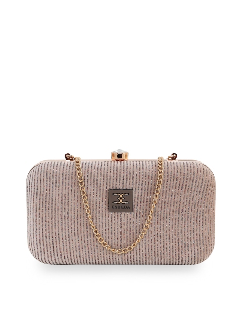 

ESBEDA Cream-Coloured & Gold-Toned Striped Embellished Velvet Box Clutch
