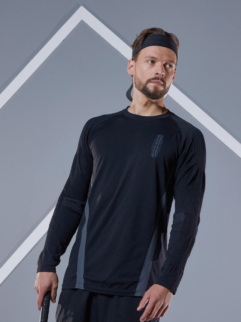 

Artengo By Decathlon Men Black & Blue Round Neck Tennins T-shirt