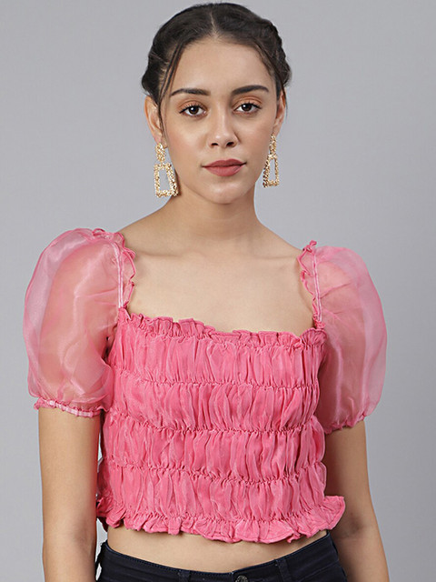 

SCORPIUS Pink Georgette Fitted Crop Top