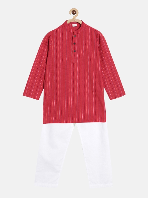 

Aomi Boys Maroon & White Striped Regular Pure Cotton Kurta with Pyjamas