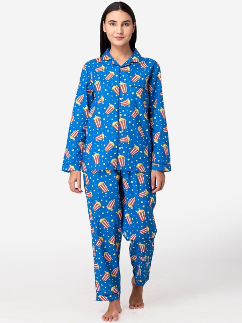

Fluffalump Women Blue & Red Printed Night suit