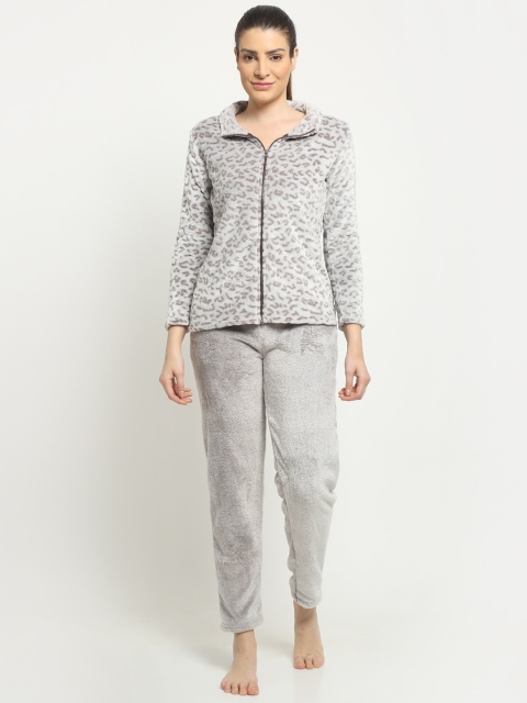 

Kanvin Women Grey Fur Winter Night suit, Camel brown