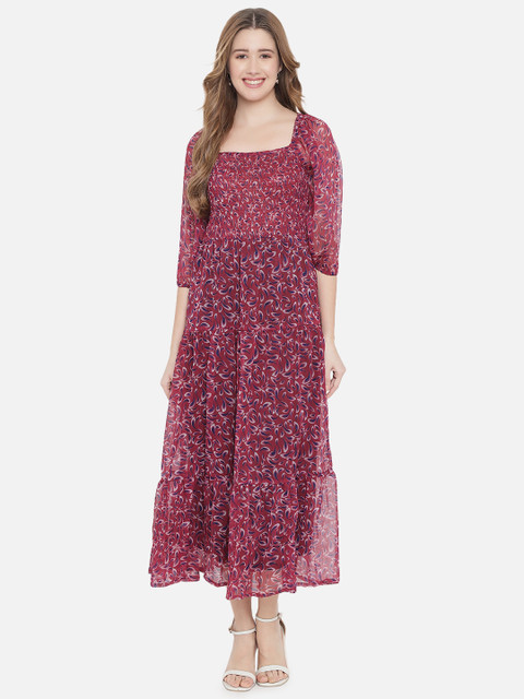 

The Vanca Maroon & Navy Blue Floral Maxi Dress