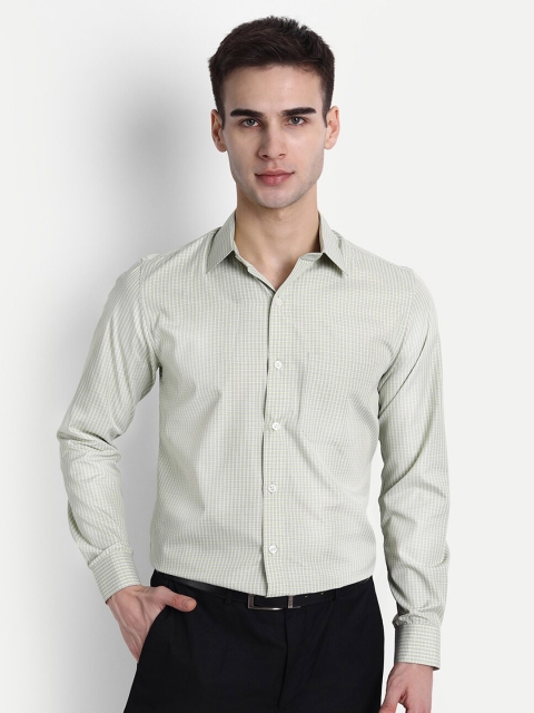 

FINNOY Men Green & White Opaque Checked Cotton Formal Shirt