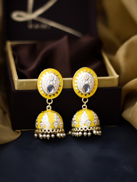 

Kairi Yellow & Gold-Plated Contemporary Meenakari Jhumkas Earrings