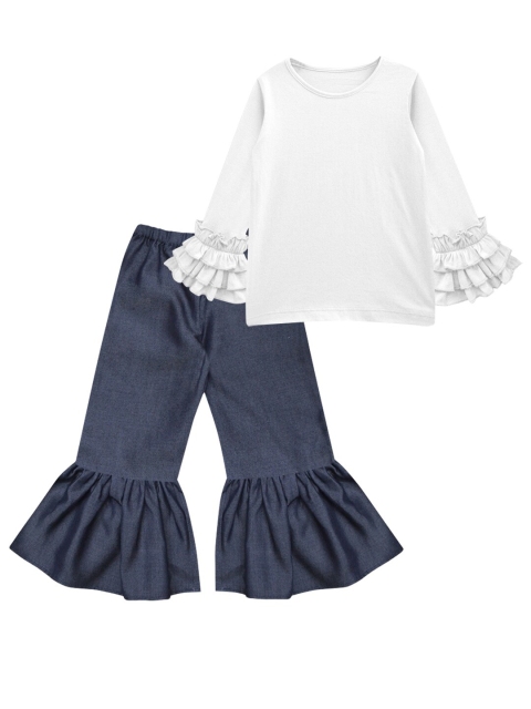 

A T U N Girls Navy Blue & White Pure Cotton Top with Trousers