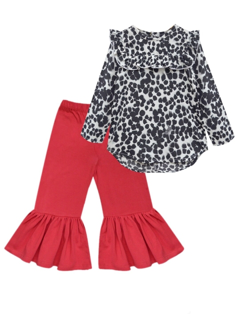 

A.T.U.N. Girls Red & Black Printed Pure Cotton Tunic With Pyjamas