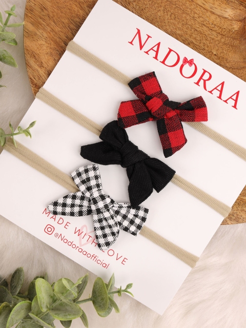 

KICKS & CRAWL Girls Red & Black Set of 3 Checked Bow Hairband