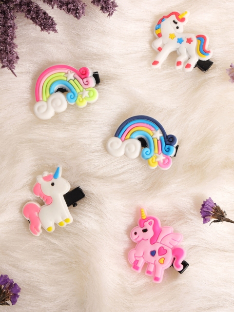 

KICKS & CRAWL Girls White & Pink Set of 5 Embellished Alligator Hair Clip