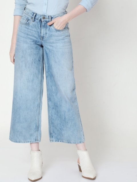 

Vero Moda Women Blue Wide Leg Low Distress Jeans
