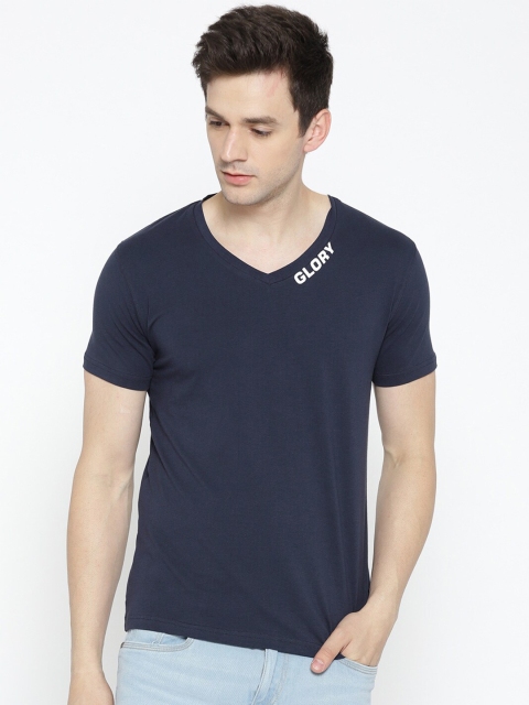 

Dream of Glory Inc Men Navy Blue V-Neck T-shirt