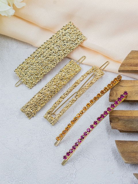 

Bellofox Women Gold-Toned Set of 5 Embellished Bobby Pins