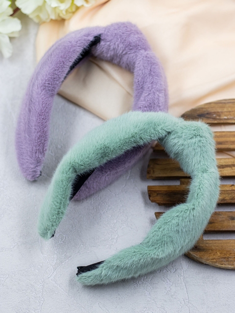 

Bellofox Women Set Of 2 Lavender & Green Fur Hairband